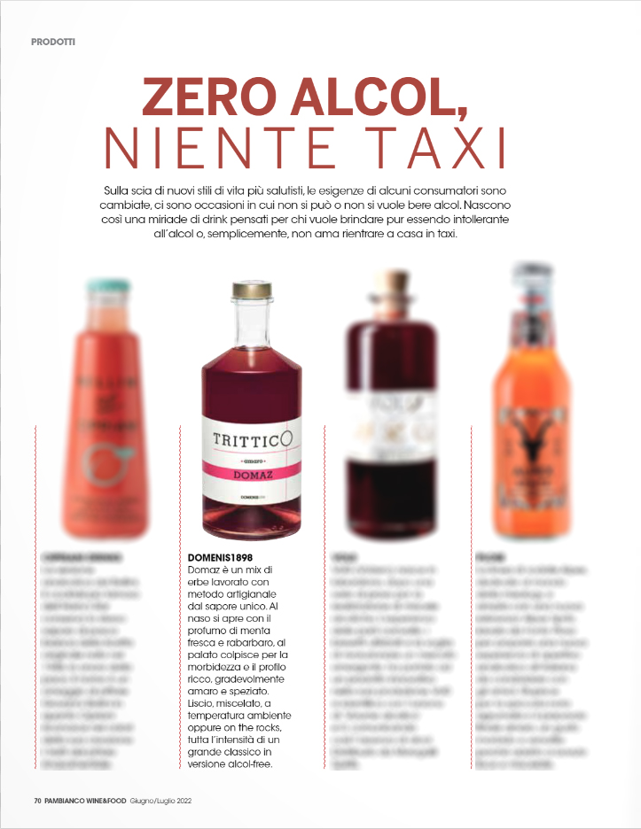2022 giugno: Pambianco Wine & Food Magazine – Zero alcol, niente taxi