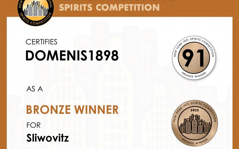 New York Intl Spirits Competition 2022 – Bronze Winner – Sliwovitz