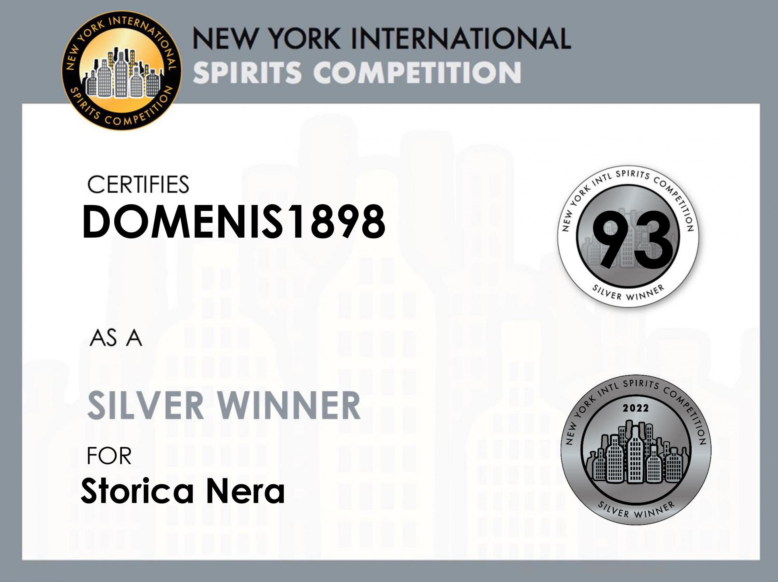 New York Intl Spirits Competition 2022 – Silver Winner – Storica Nera