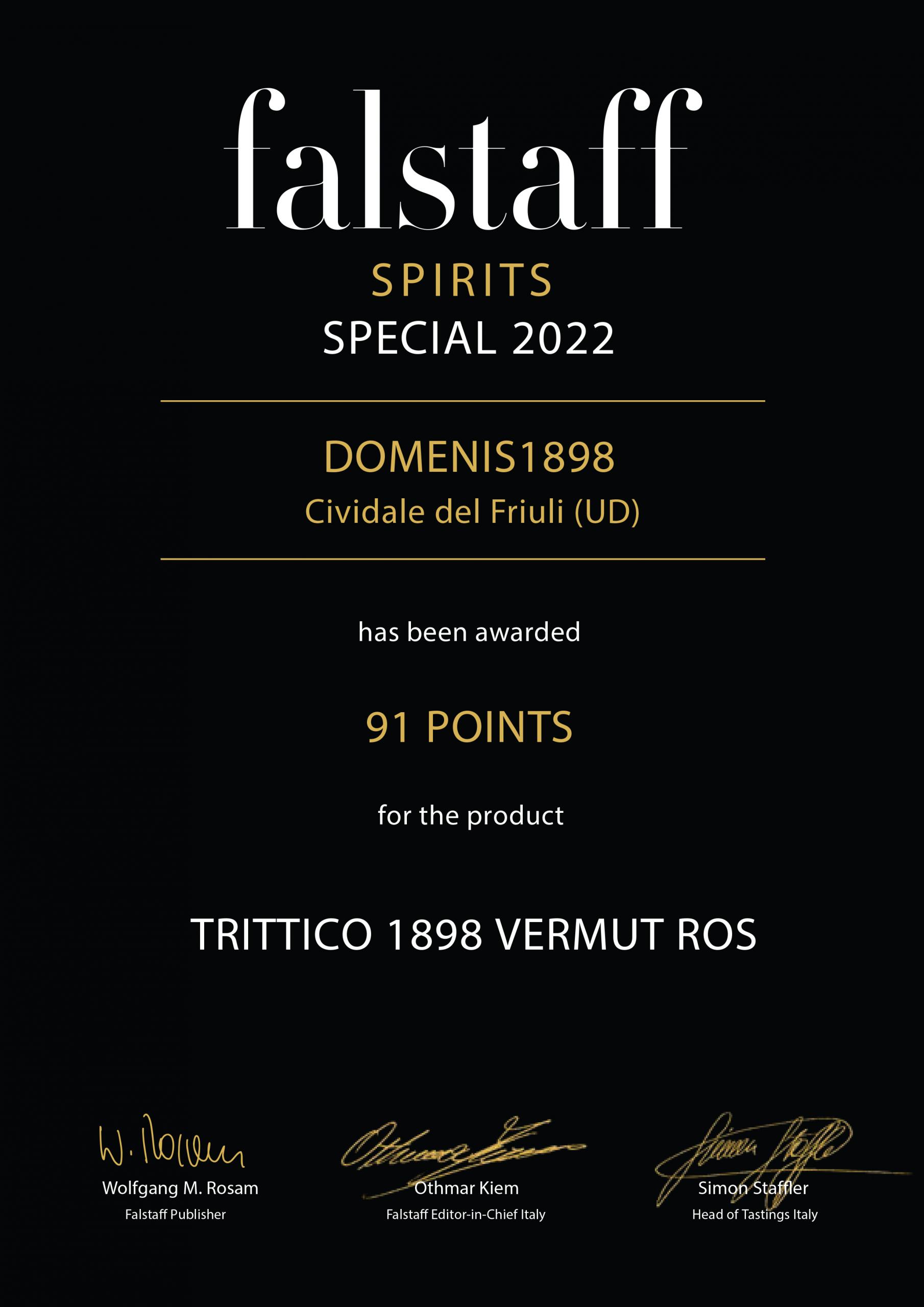Falstaff Spirits Special 2022 – Trittico 1898 Vermut Ros