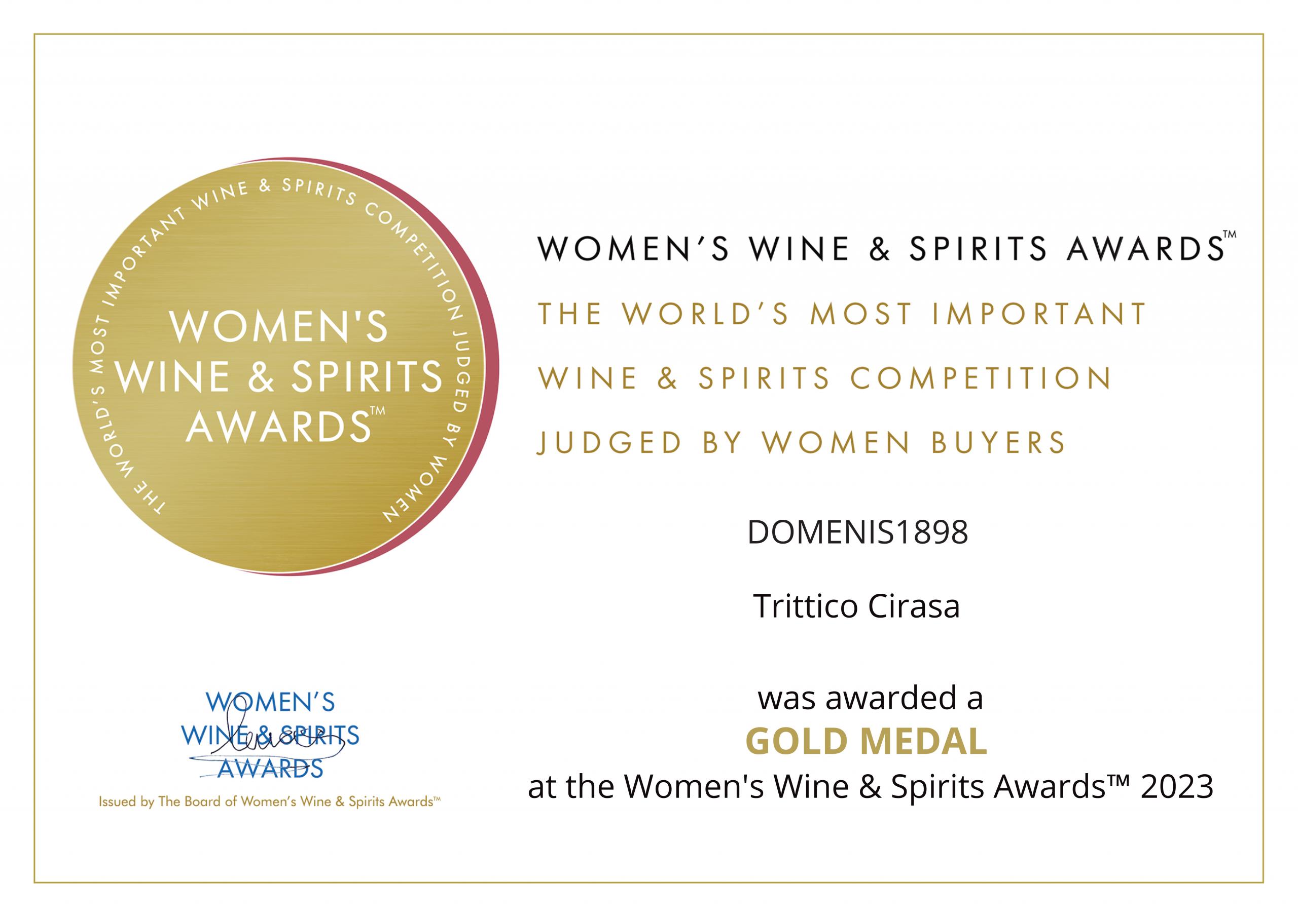 Women’s Wine & Spirit Awards 2023 – Gold Medal – Trittico Cirasa