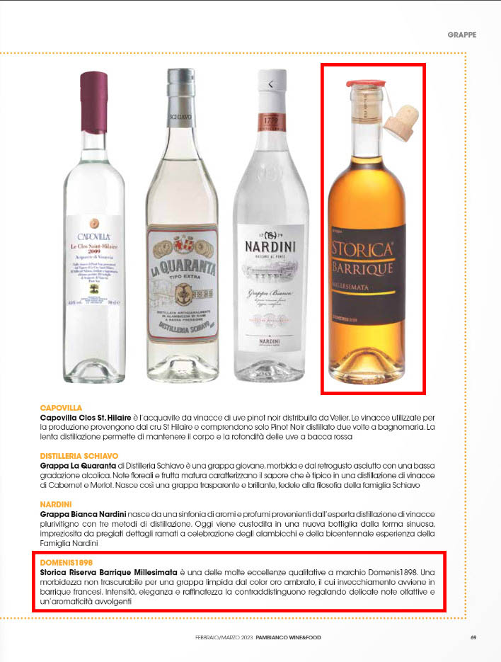 2023 febbraio: Pambianco Wine & Food Magazine – Distillati di qualità