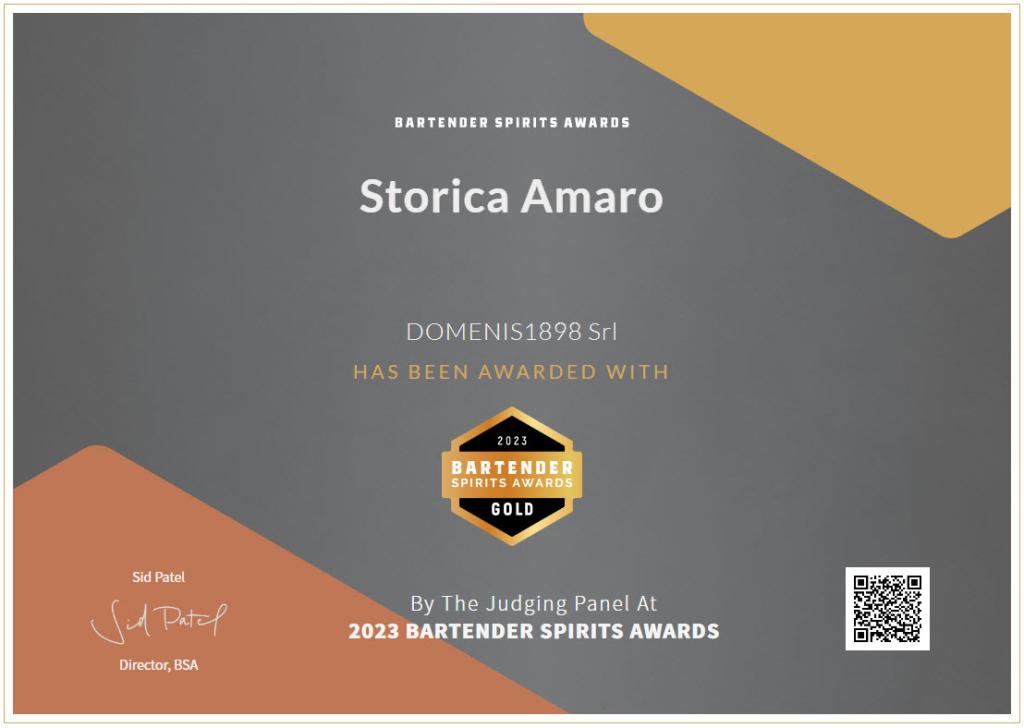 Bartender Spirits Awards 2023 - Gold Award - Storica Amaro