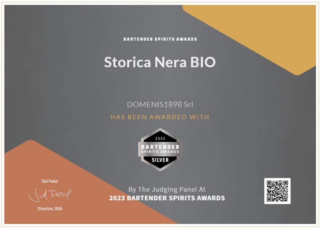 Bartender Spirits Awards 2023 - Silver Award - Storica Nera BIO