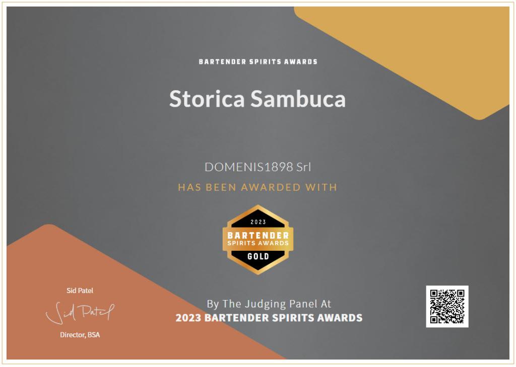Bartender Spirits Awards 2023 - Gold Award - Storica Sambuca
