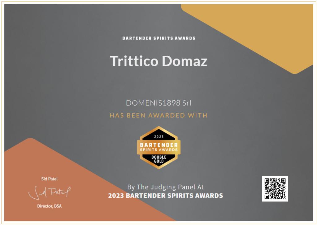 Bartender Spirits Awards 2023 - Double Gold Award - Trittico Domaz