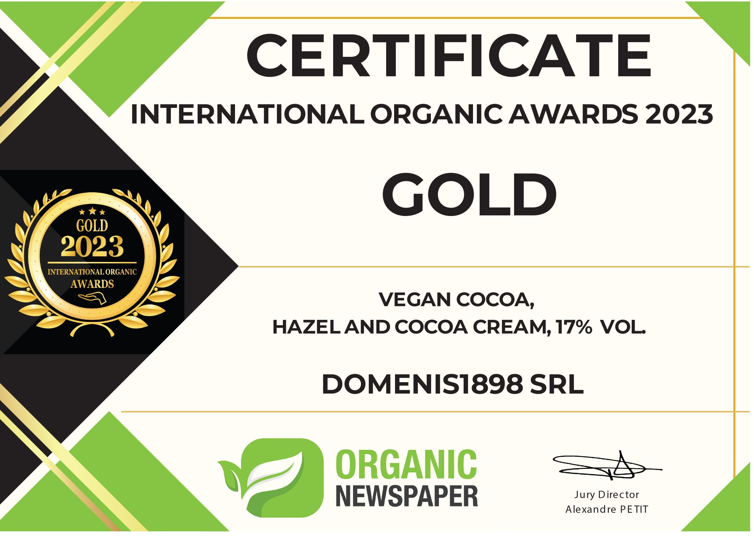 International Organic Awards 2023 – Gold Award – Vegan Cocoa
